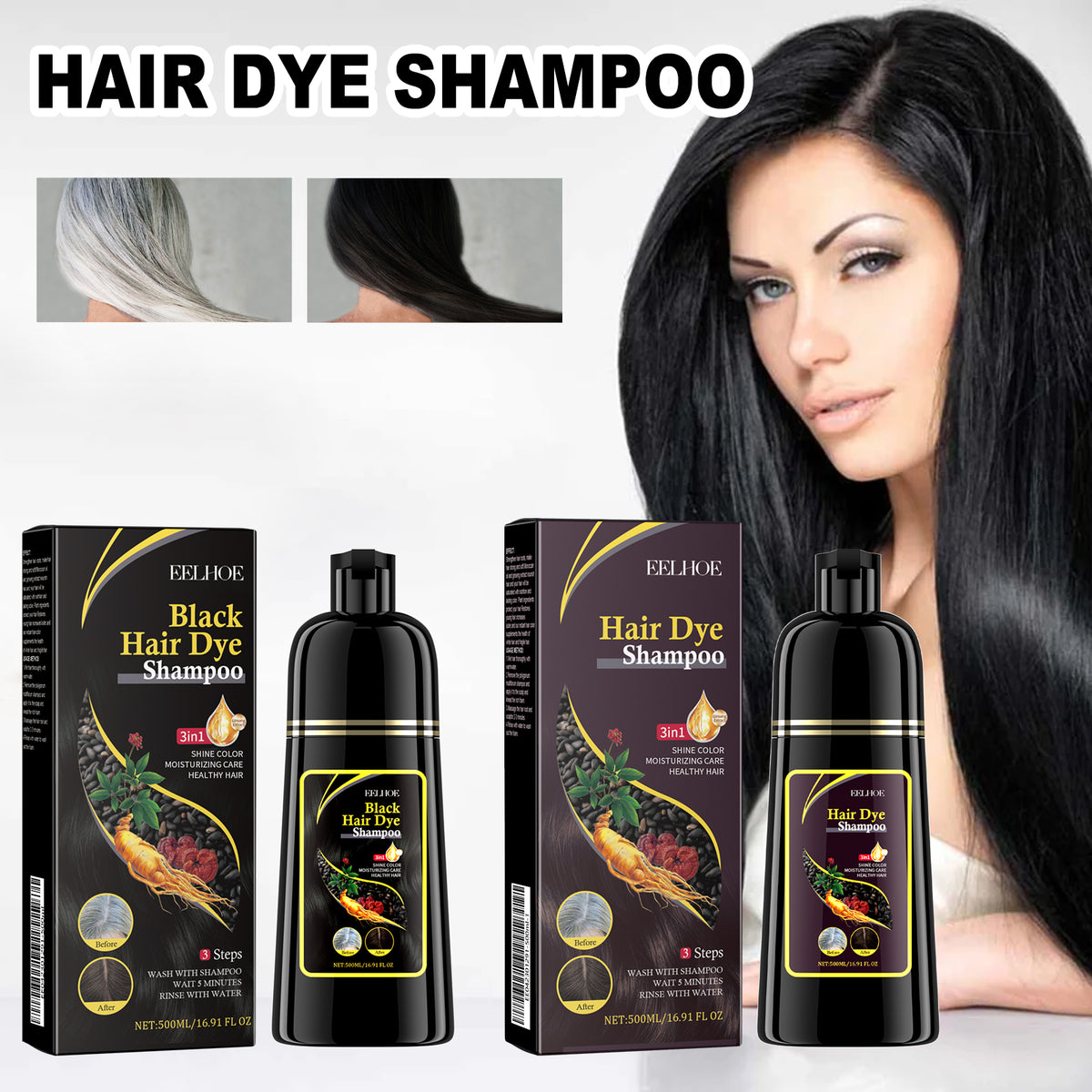 Black Hair Dye Shampoo-500ml