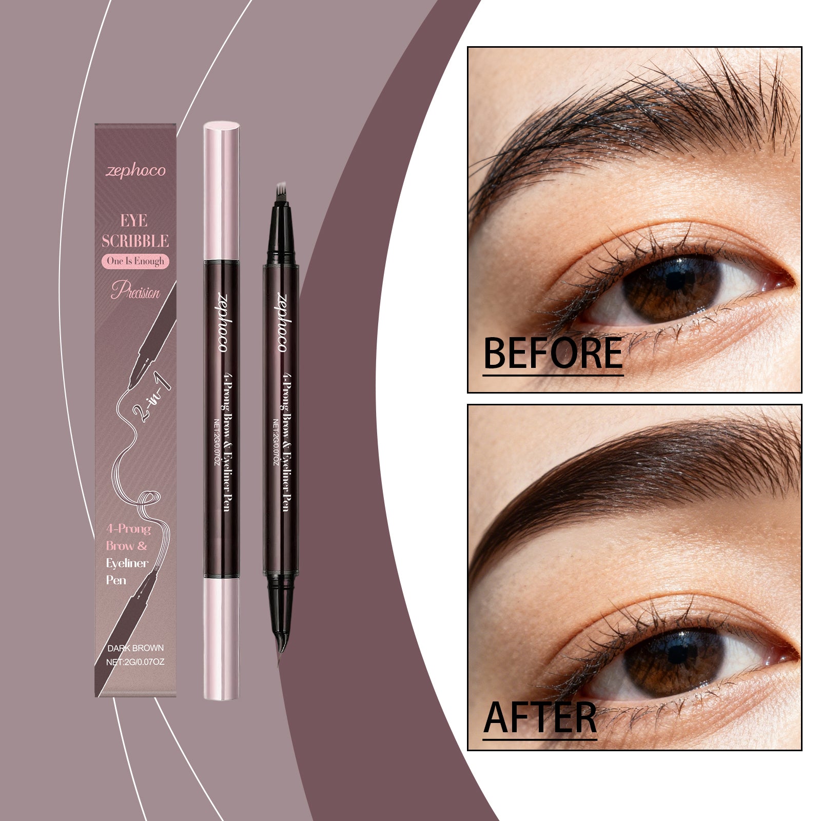 2-in-1 Liquid Eyebrow Pen (Dark Brown)