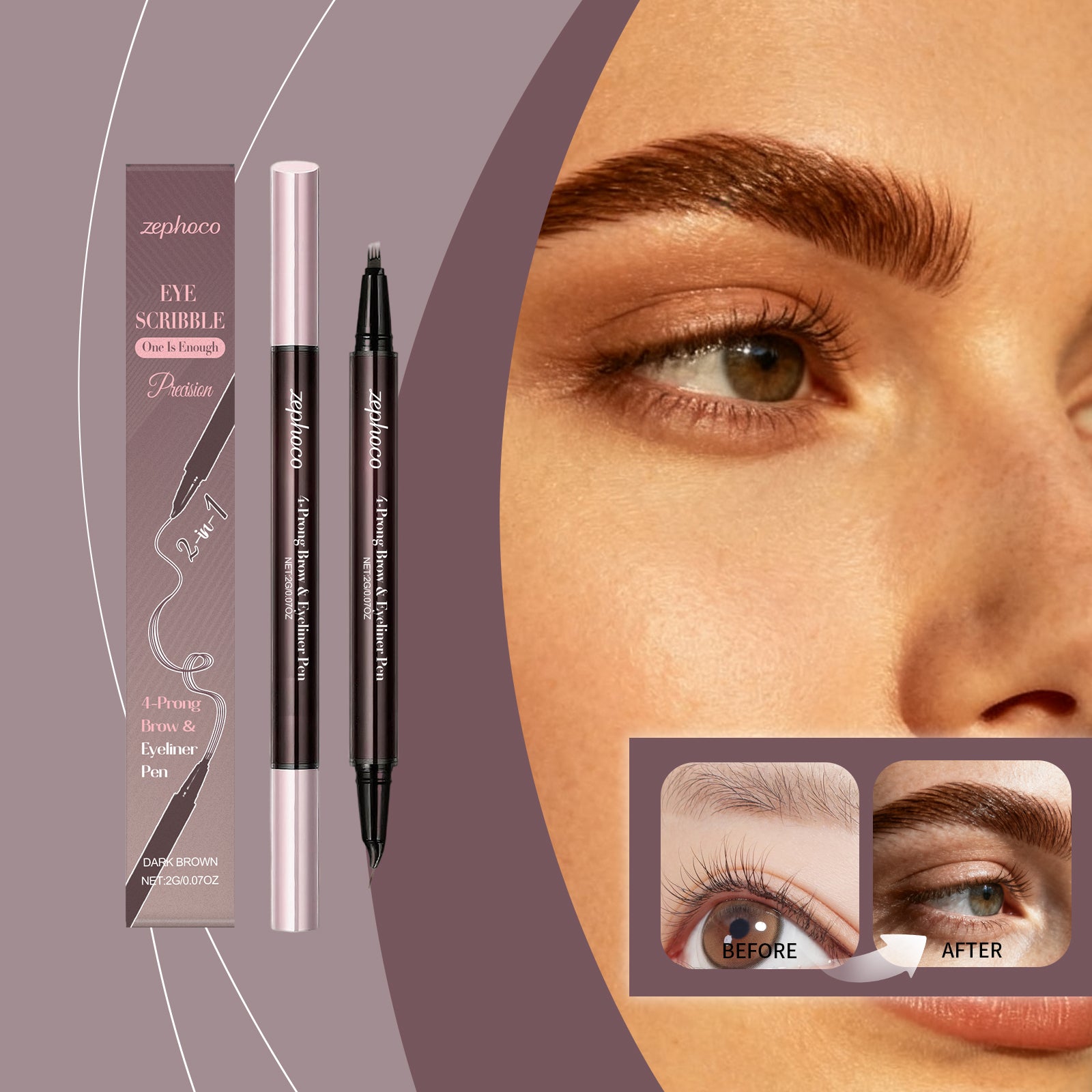 2-in-1 Liquid Eyebrow Pen (Dark Brown)