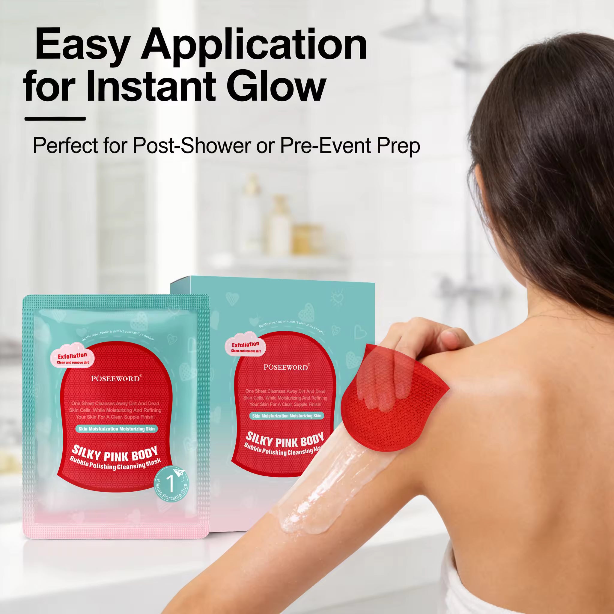 POSEEWORD Silky Pink Body Bubble Polishing Cleansing Mask 34ml*5pcs per box